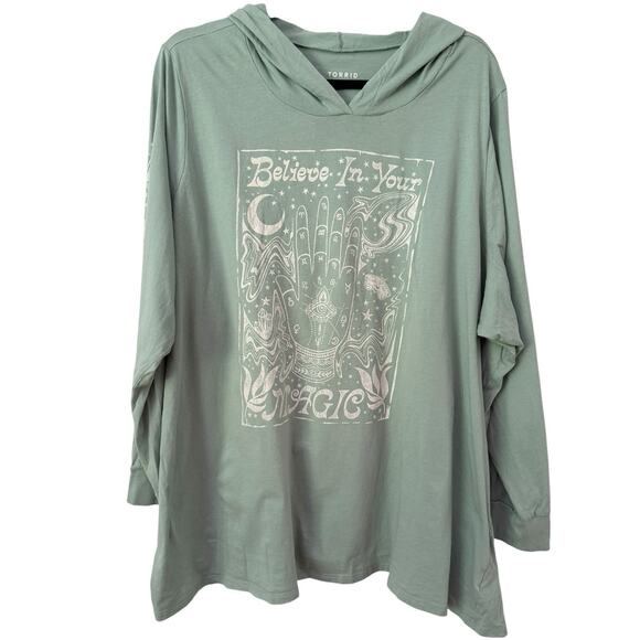 torrid Tops - Torrid Magic Classic Fit Long Sleeve Hoodie Tee Green Women’s Size 5X